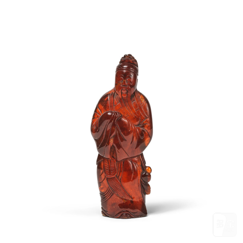清 十九世紀 琥珀雕高士像 | STATUETTE D'UN LETTRÉ EN AMBRE SCULPTÉ - 图4